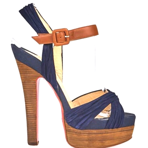 Christian Louboutin Suede Chouquette 160 Platform Sandals, Navy Blue, Size 8.5 - Picture 7 of 9